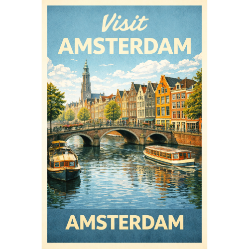 Vintage Amsterdam Travel Poster Print