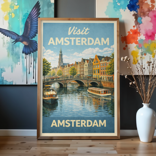 Vintage Amsterdam Travel Poster Print