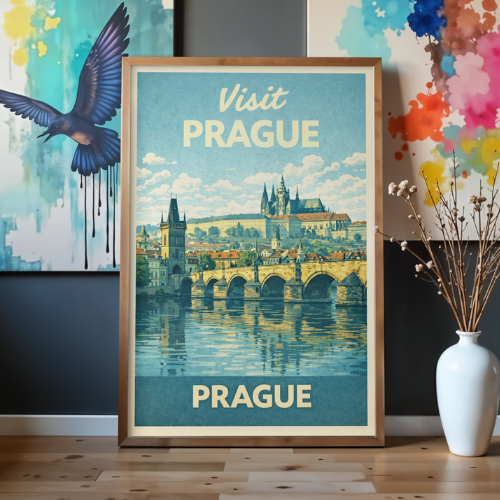 Vintage Prague Travel Poster - Printable