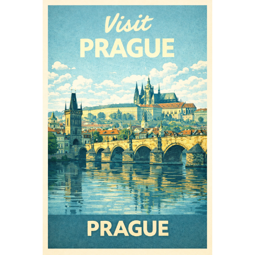 Vintage Prague Travel Poster - Printable